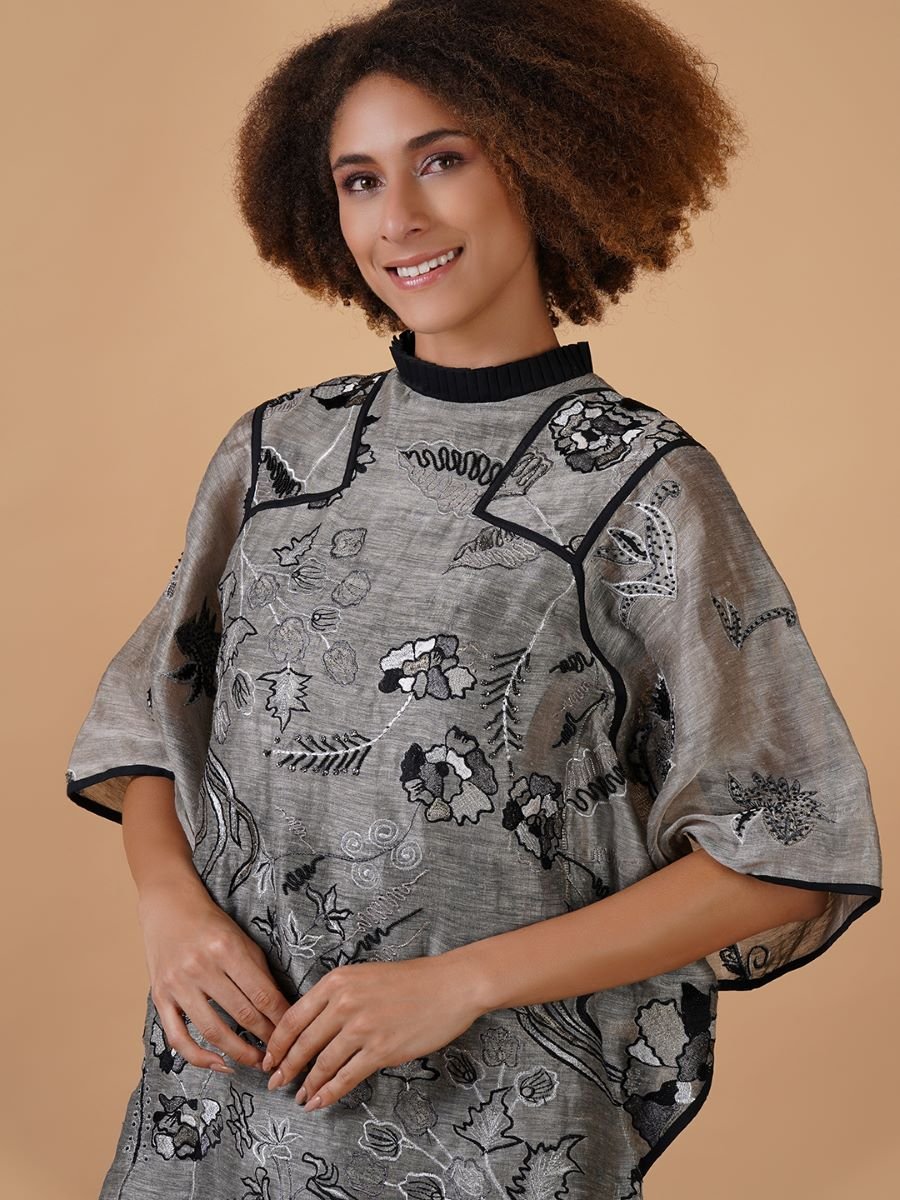A floor length dress that is made in linen silk from top till the knees - samantchauhan Apparel & Accessories