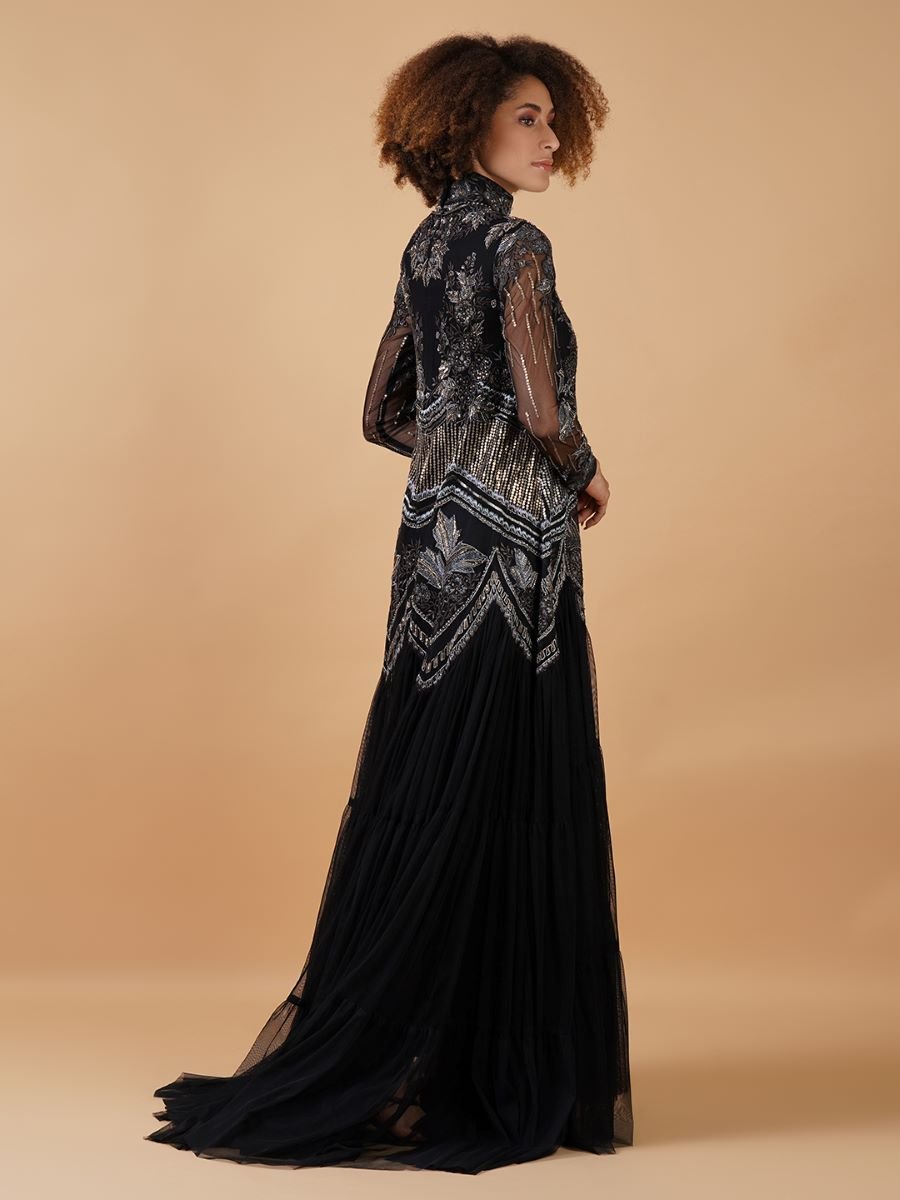 A - line, high neck gown in chanderi at the top that is adorned with unique patterns - samantchauhan Apparel & Accessories