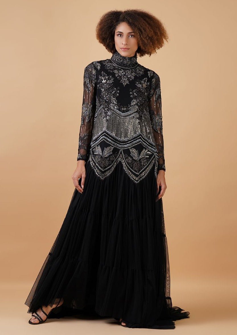 A - line, high neck gown in chanderi at the top that is adorned with unique patterns - samantchauhan Apparel & Accessories