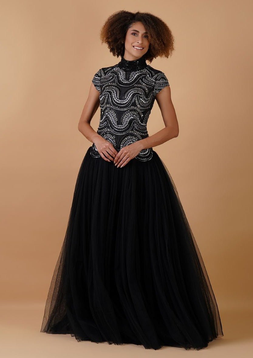A - line, high - neck gown in cotton silk & net - samantchauhan Apparel & Accessories