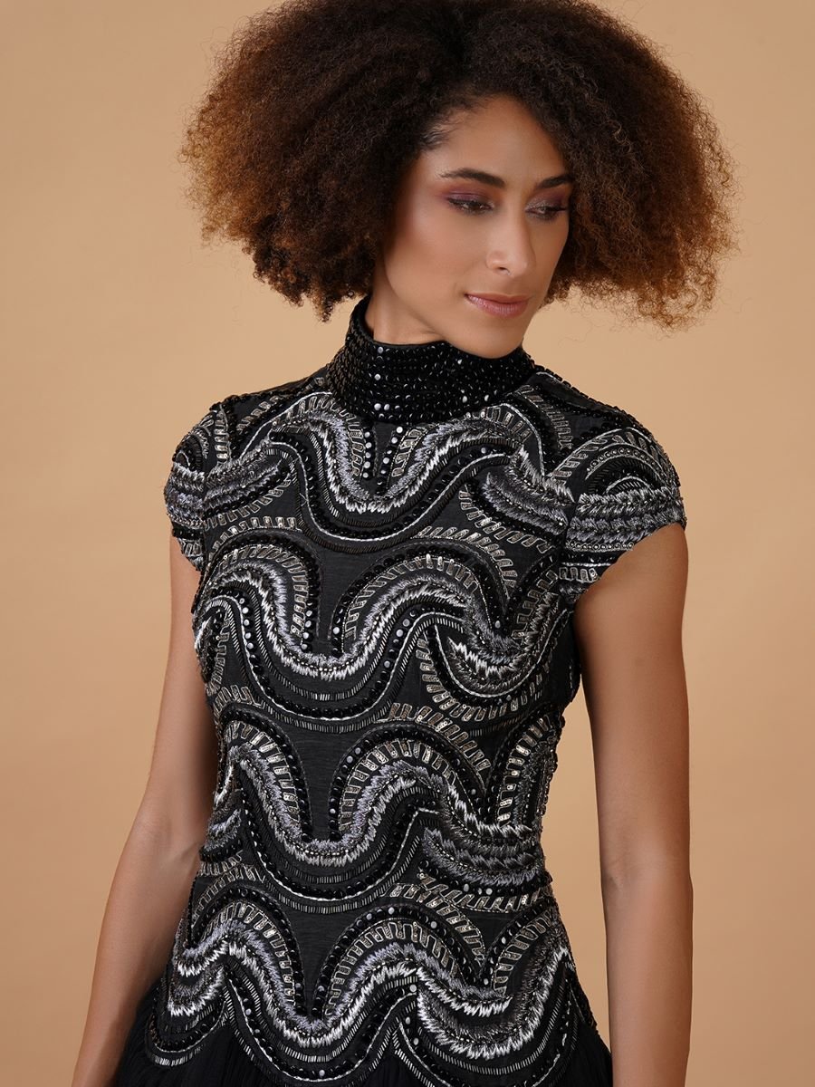 A - line, high - neck gown in cotton silk & net - samantchauhan Apparel & Accessories