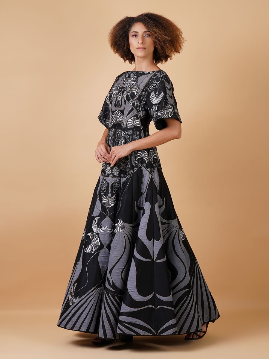 A long cotton silk dress that is adorned with appliqué work - samantchauhan Apparel & Accessories