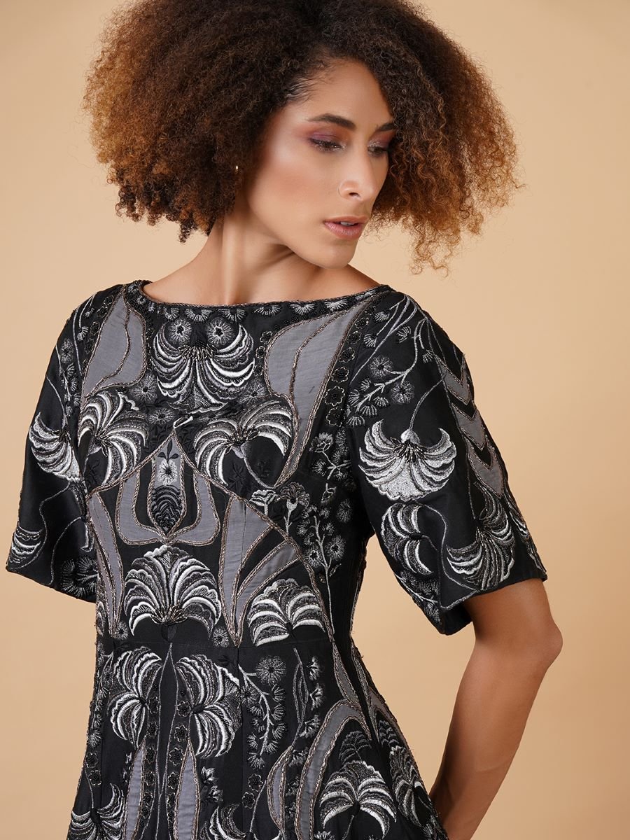 A long cotton silk dress that is adorned with appliqué work - samantchauhan Apparel & Accessories