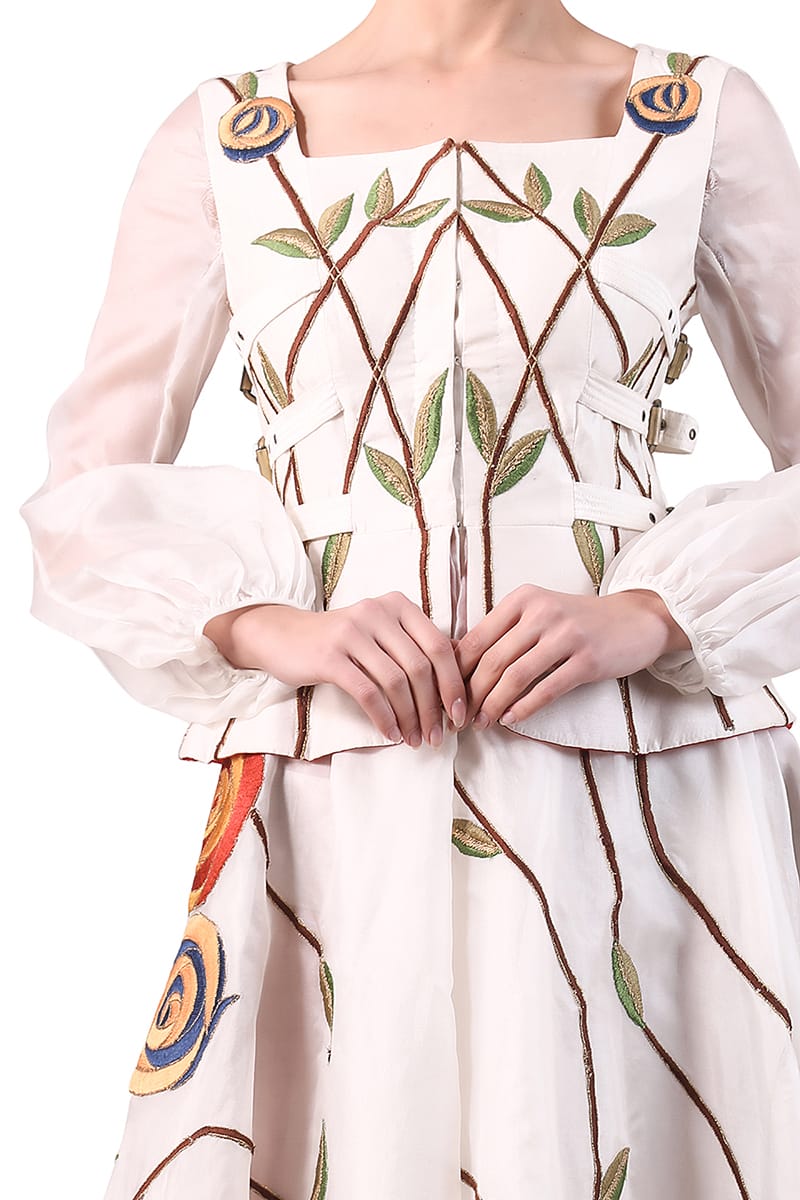 Asymmetric Floral Embroidered Dress - samantchauhan