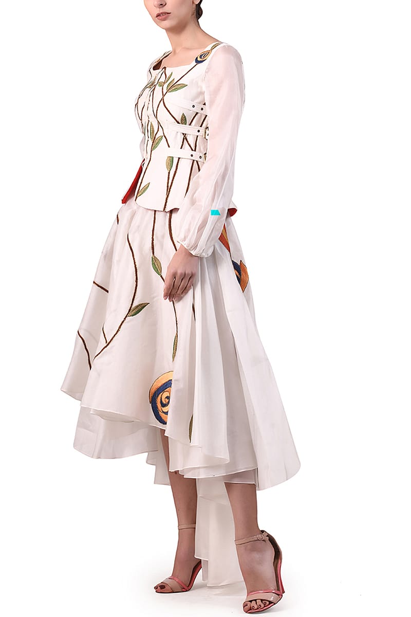 Asymmetric Floral Embroidered Dress - samantchauhan