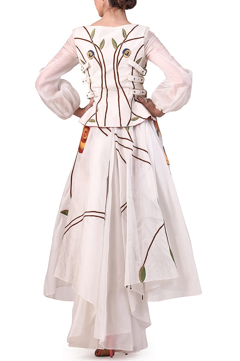 Asymmetric Floral Embroidered Dress - samantchauhan