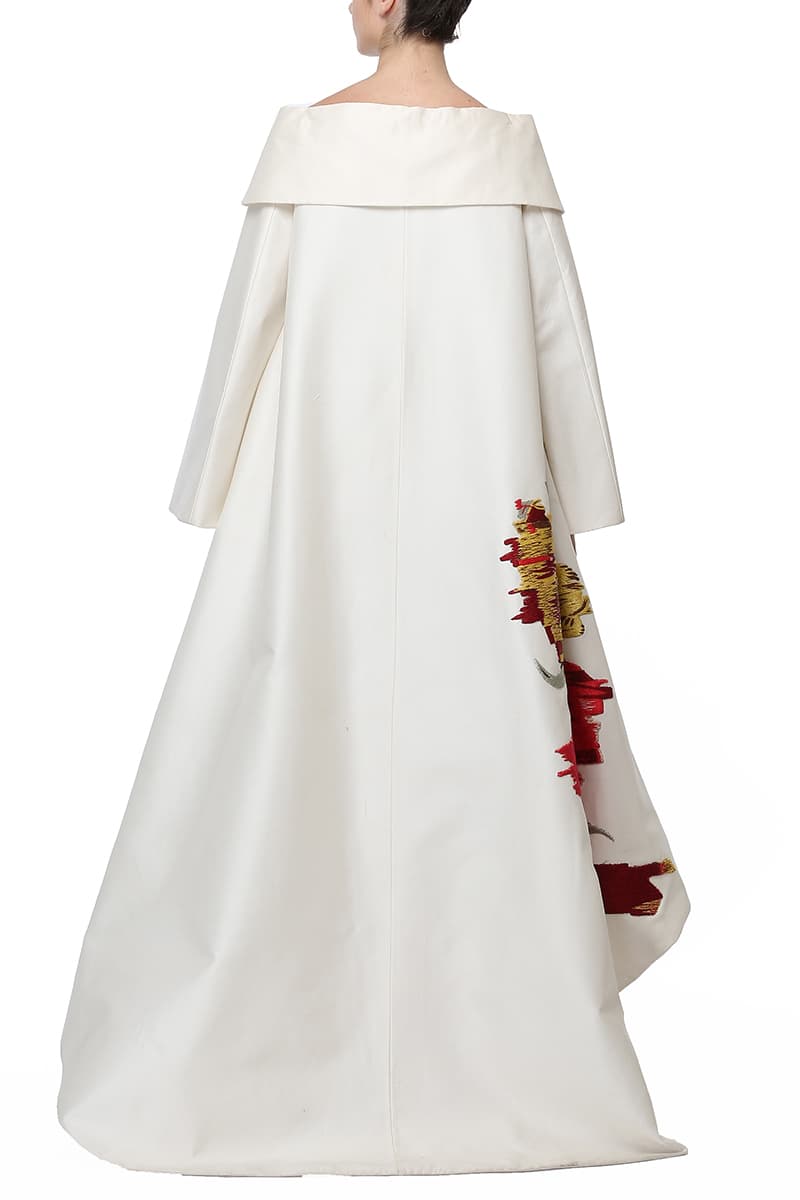 Asymmetric off - shoulder Embroidered Dress - samantchauhan