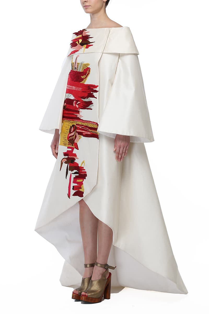 Asymmetric off - shoulder Embroidered Dress - samantchauhan