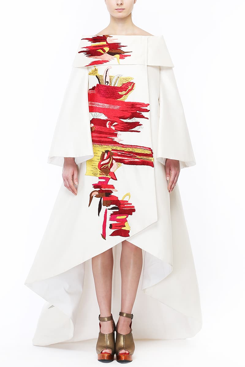 Asymmetric off - shoulder Embroidered Dress - samantchauhan