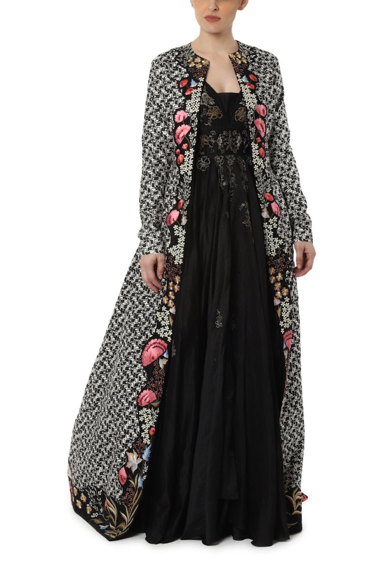Block printed and embroidered jacket with inner dress - samantchauhan