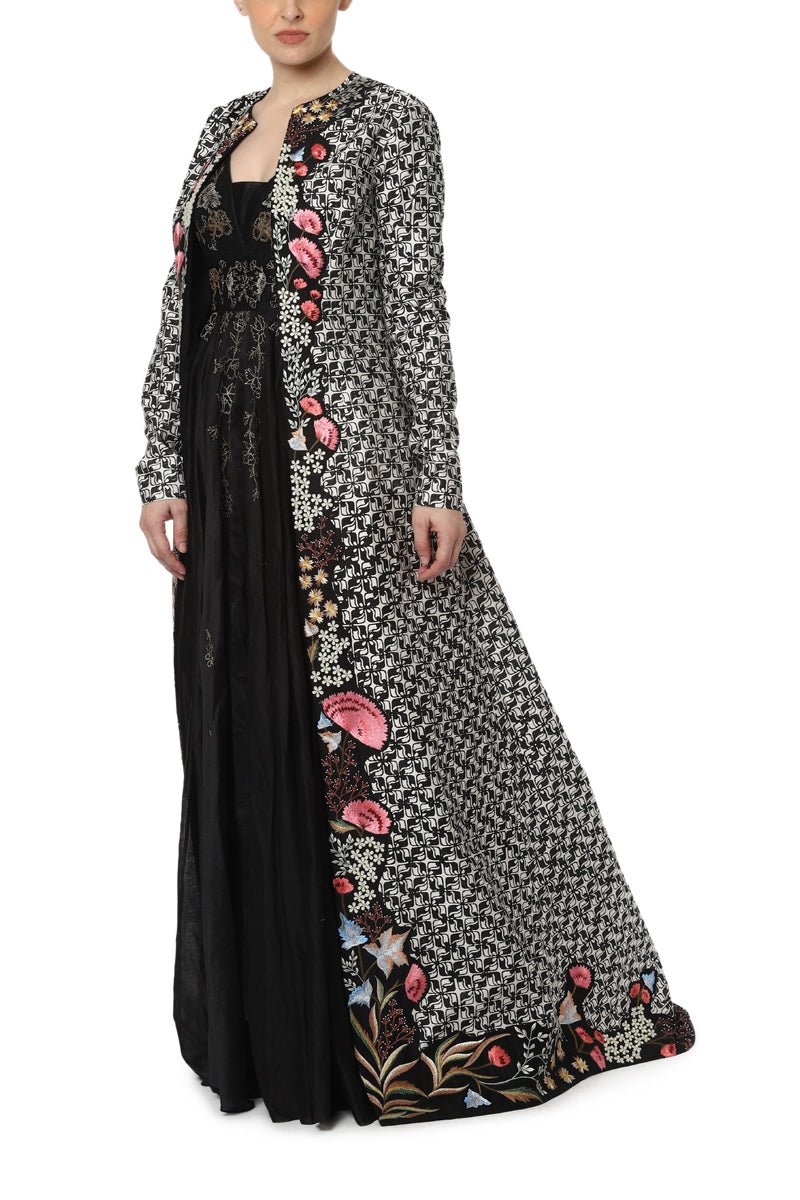 Block printed and embroidered jacket with inner dress - samantchauhan