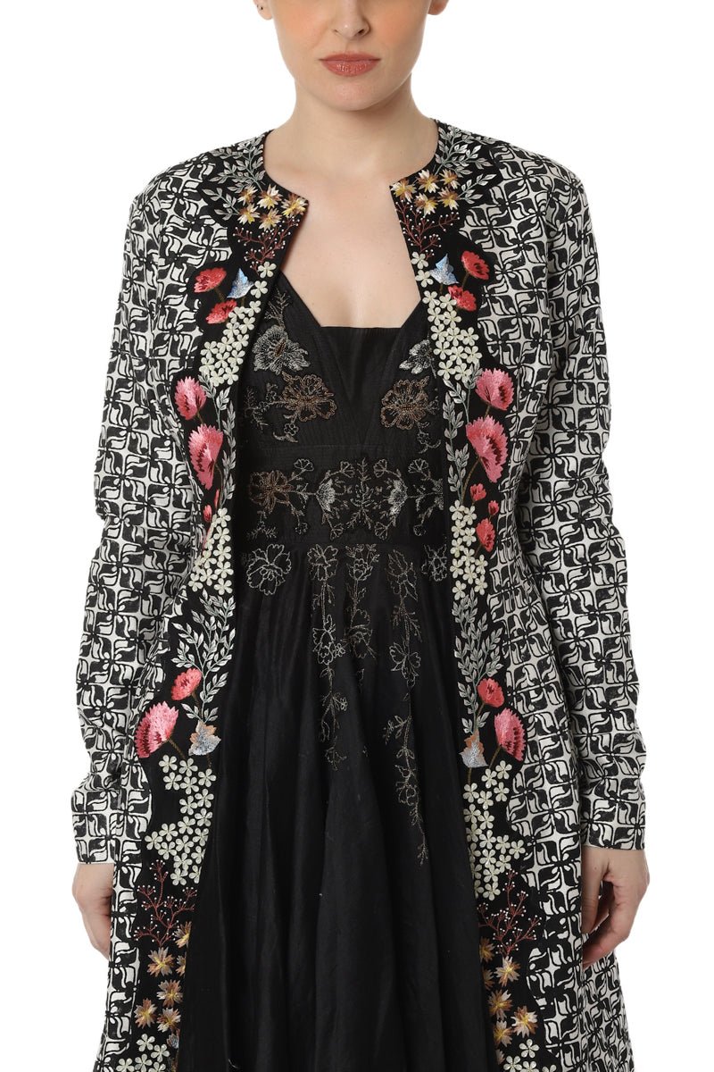 Block printed and embroidered jacket with inner dress - samantchauhan