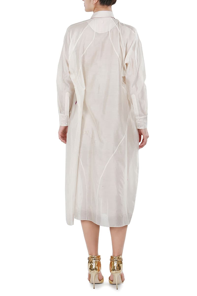 Button Down Gathered Panelled Dress - samantchauhan