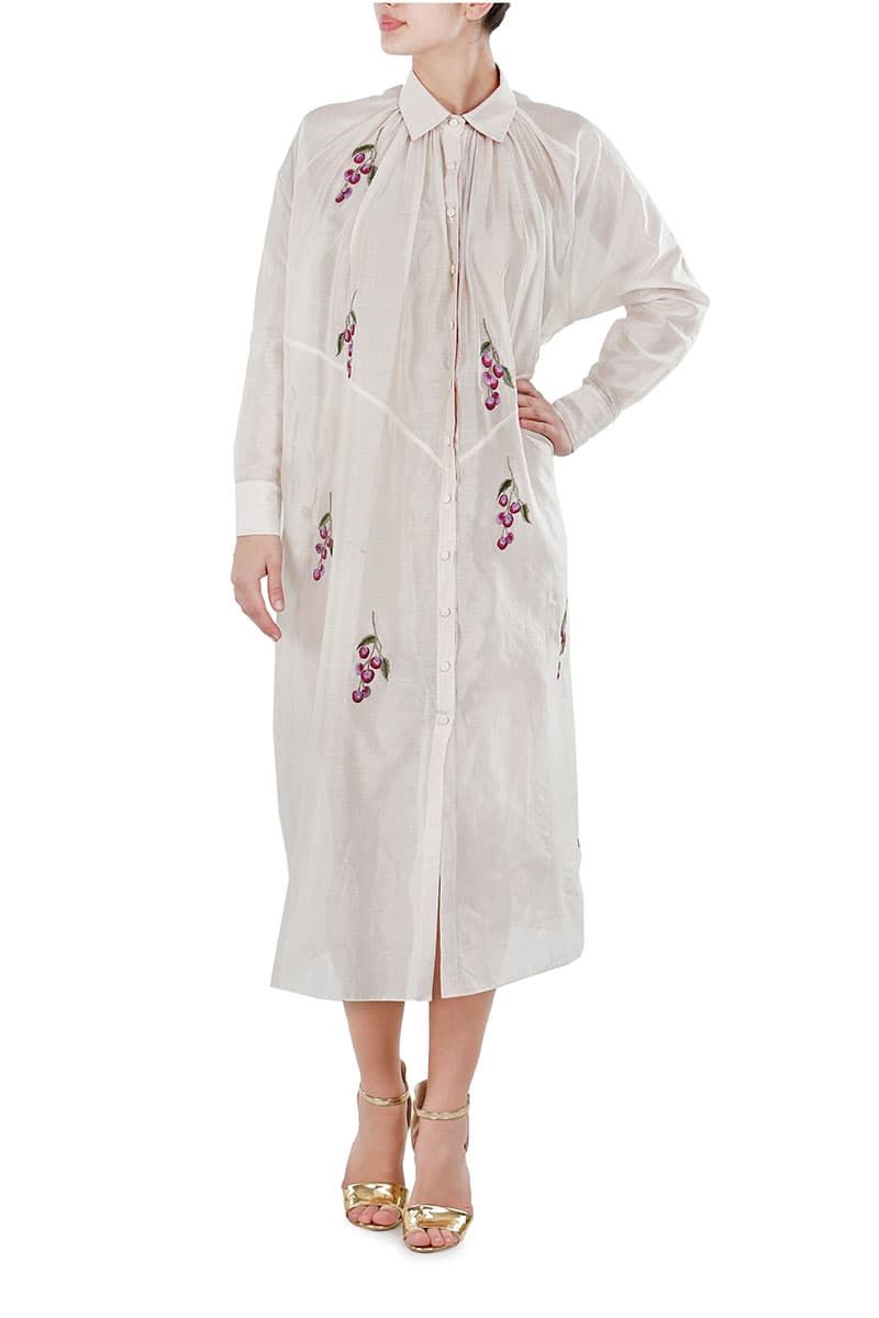 Button Down Gathered Panelled Dress - samantchauhan