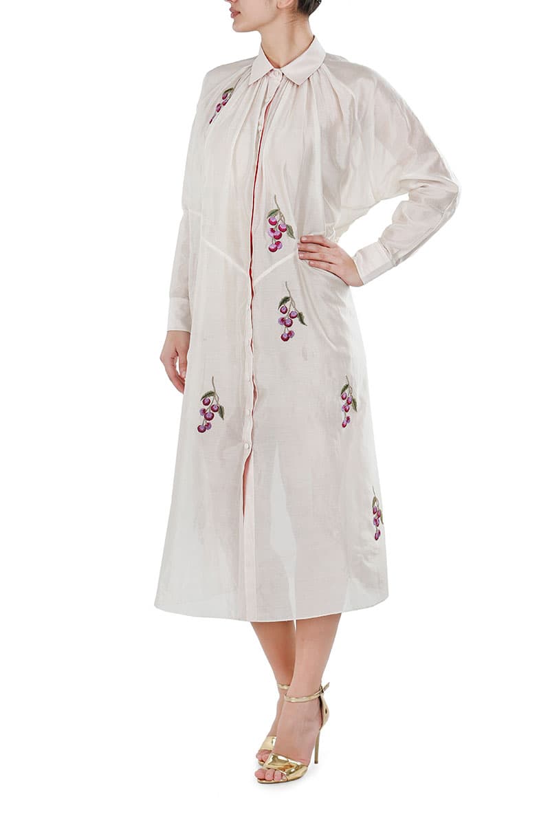Button Down Gathered Panelled Dress - samantchauhan