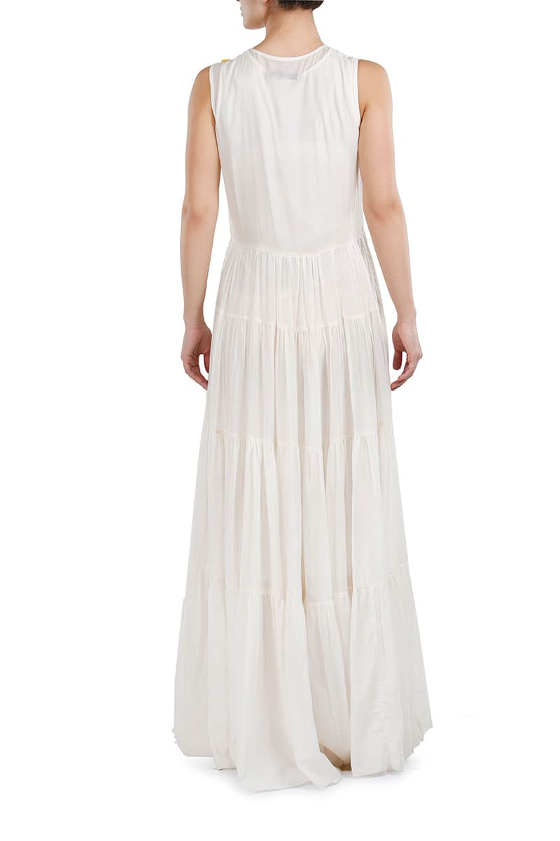 Button - down Tiered Embroidered Dress - samantchauhan