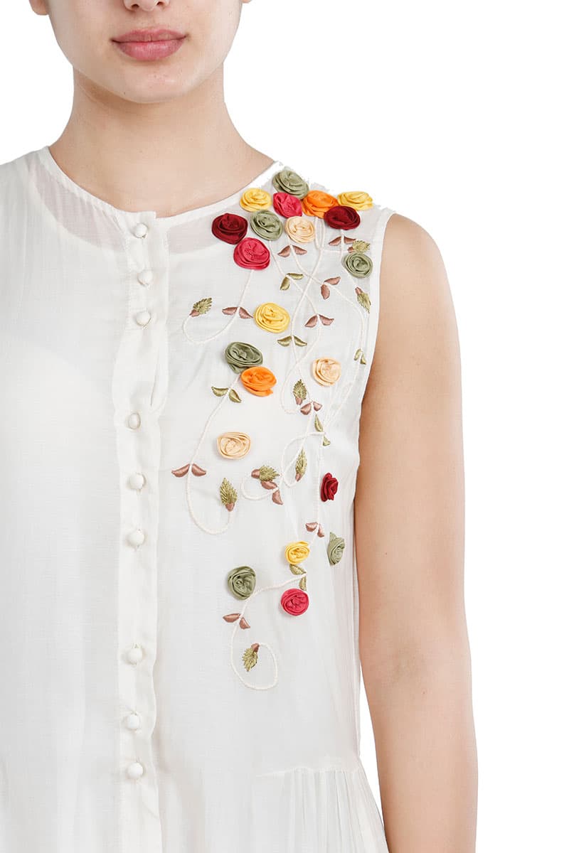 Button - down Tiered Embroidered Dress - samantchauhan