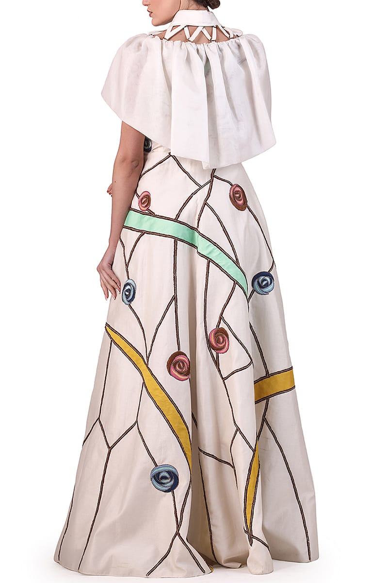 Cape Style Ruffle Shoulder Gown - samantchauhan