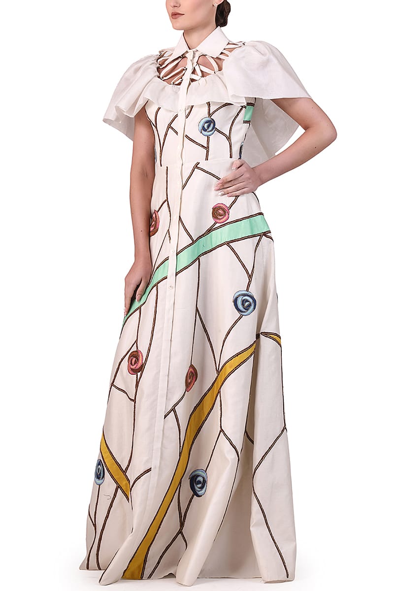 Cape Style Ruffle Shoulder Gown - samantchauhan