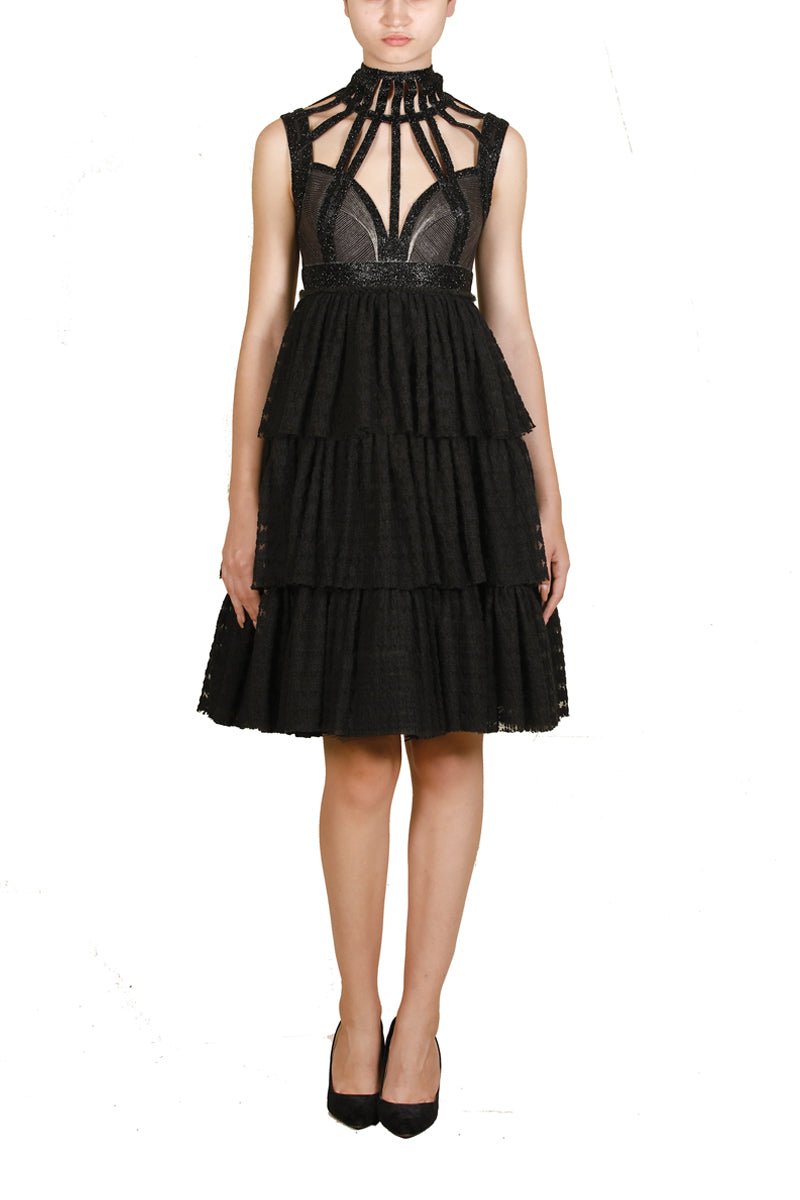 Collared Corset Tiered Dress - samantchauhan