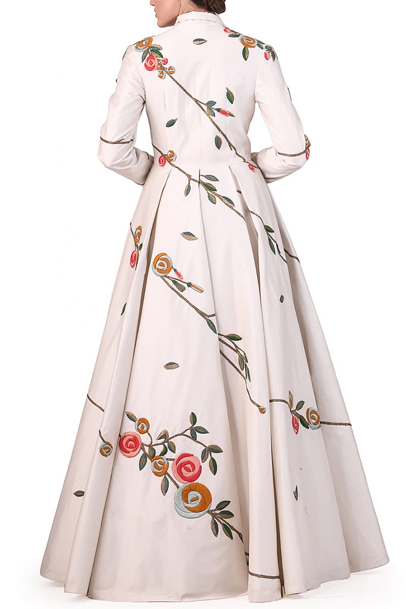 Collared Embroidered Jacket Gown - samantchauhan