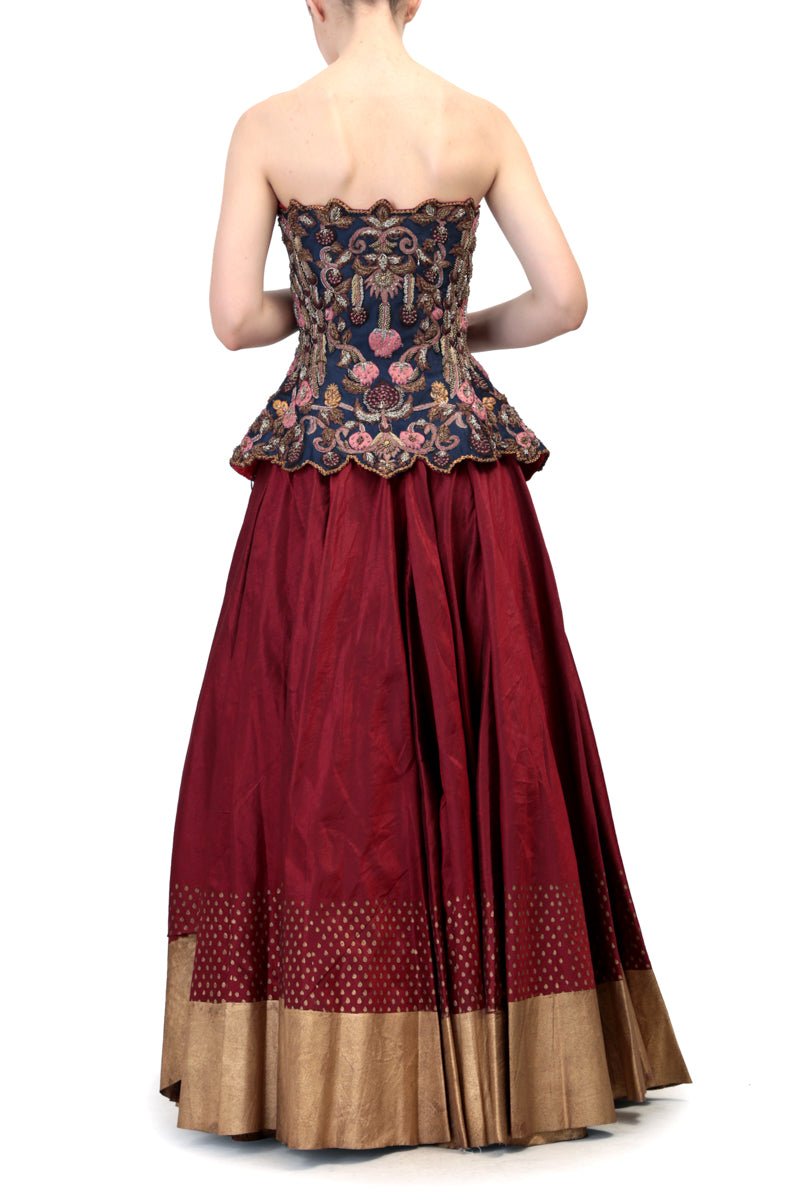 Corset Blouse & Block Printed Lehenga - samantchauhan