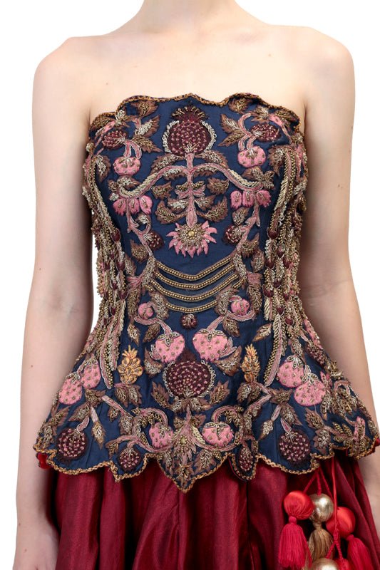 Corset Blouse & Block Printed Lehenga - samantchauhan
