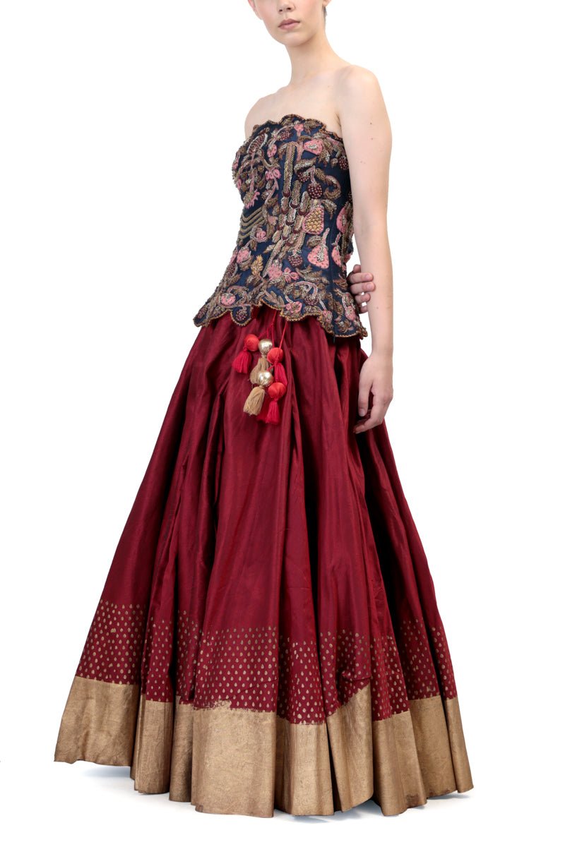 Corset Blouse & Block Printed Lehenga - samantchauhan