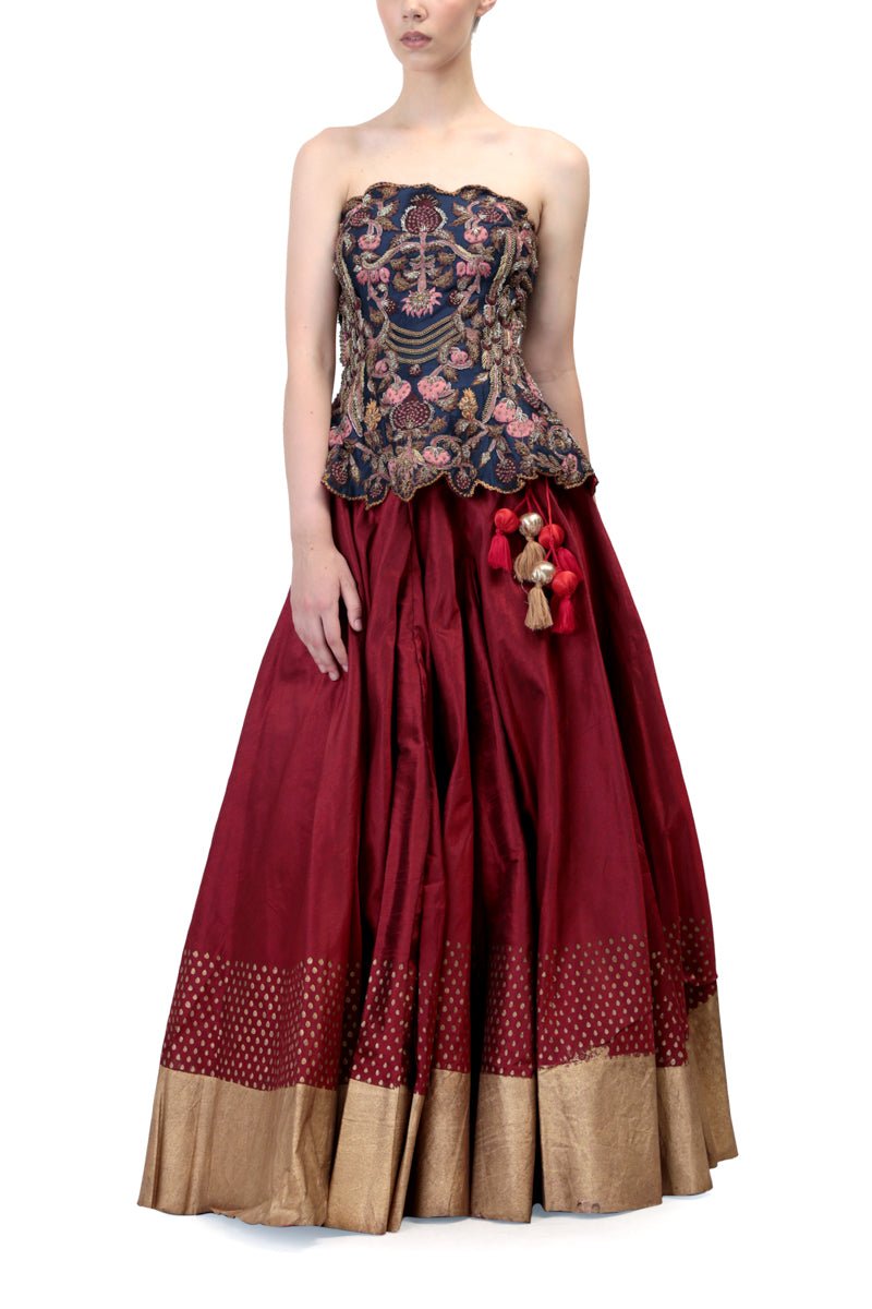 Corset Blouse & Block Printed Lehenga - samantchauhan