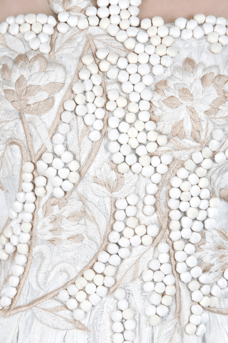 Cotton based silk thread tone on tone embroidery gown - samantchauhan