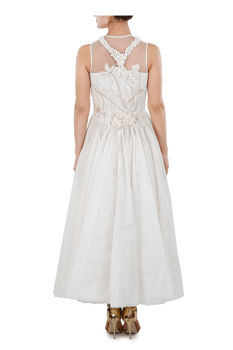 Cotton based silk thread tone on tone embroidery gown - samantchauhan