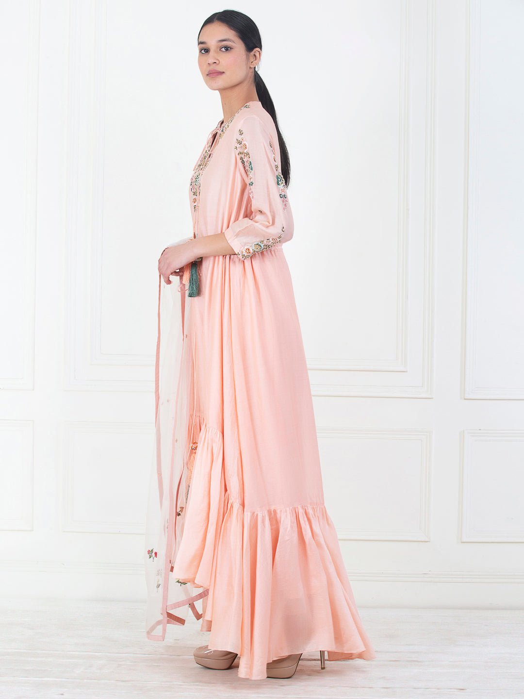 cotton silk anarkali tunic that has an adjustable knot at the waist - samantchauhan Apparel & Accessories