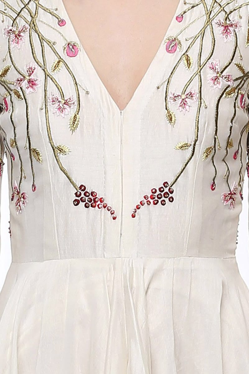 Cotton silk Ankle - Length Embroidered Dress - samantchauhan