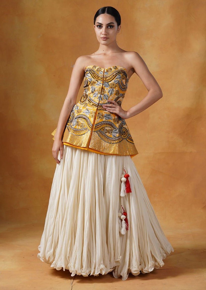 Cotton silk corset with pleated skirt - samantchauhan Apparel & Accessories