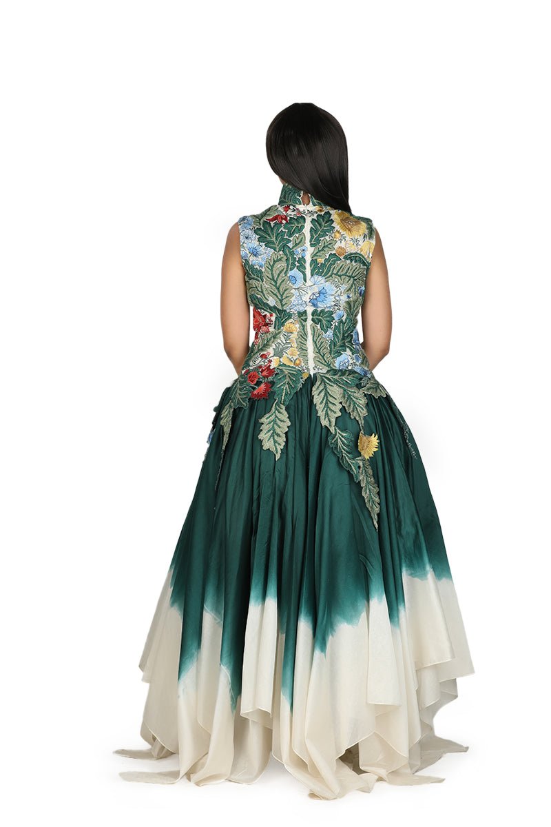 Cotton - silk Ombre gown in ivory and green - samantchauhan Dresses