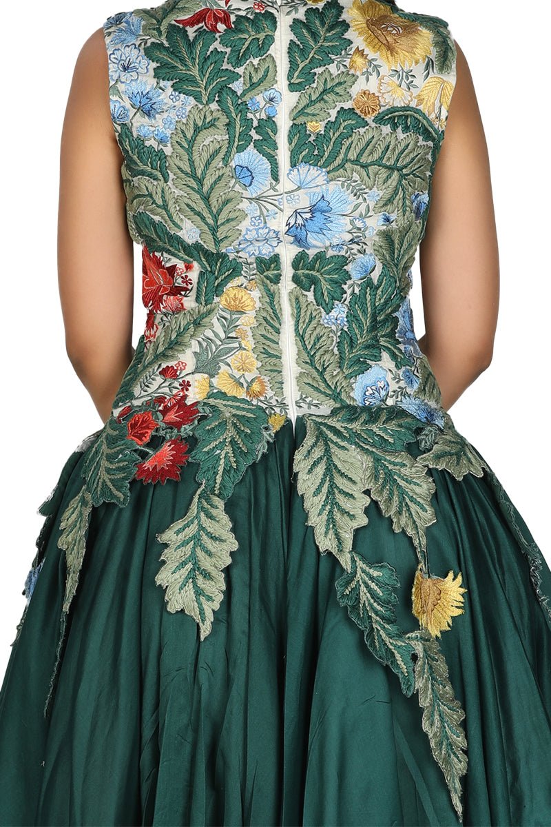 Cotton - silk Ombre gown in ivory and green - samantchauhan Dresses