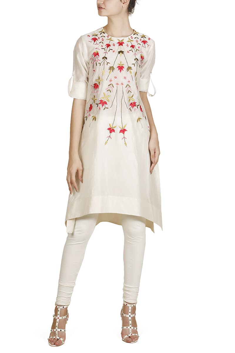 Curved Hemline Embroidered Kurta - samantchauhan