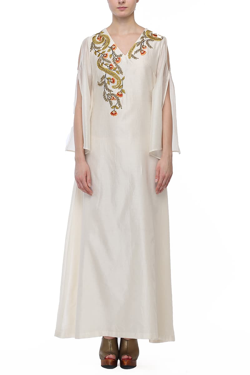 Cut - out Sleeves Embroidered Kurta - samantchauhan