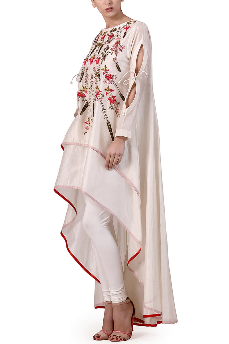 Cut - out Sleeves Embroidered Kurta - samantchauhan