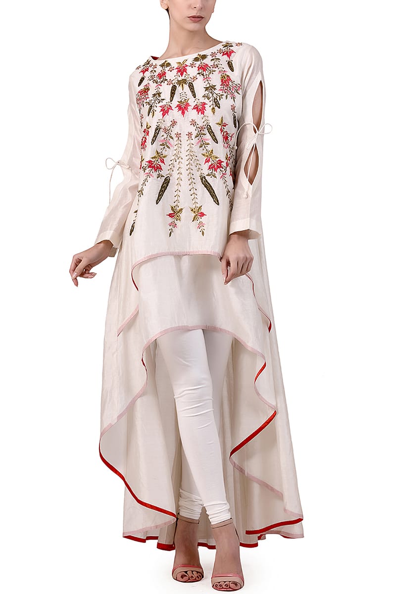 Cut - out Sleeves Embroidered Kurta - samantchauhan