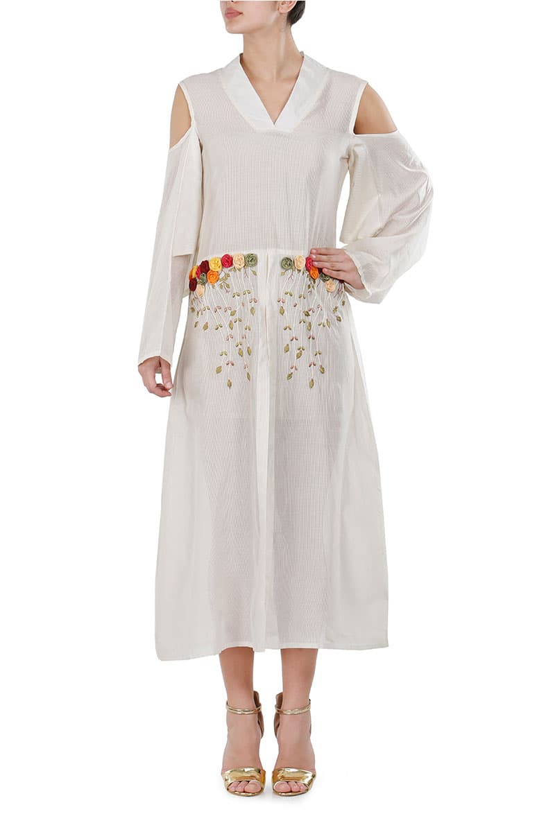 Dropped - waistline Embroidered Dress - samantchauhan