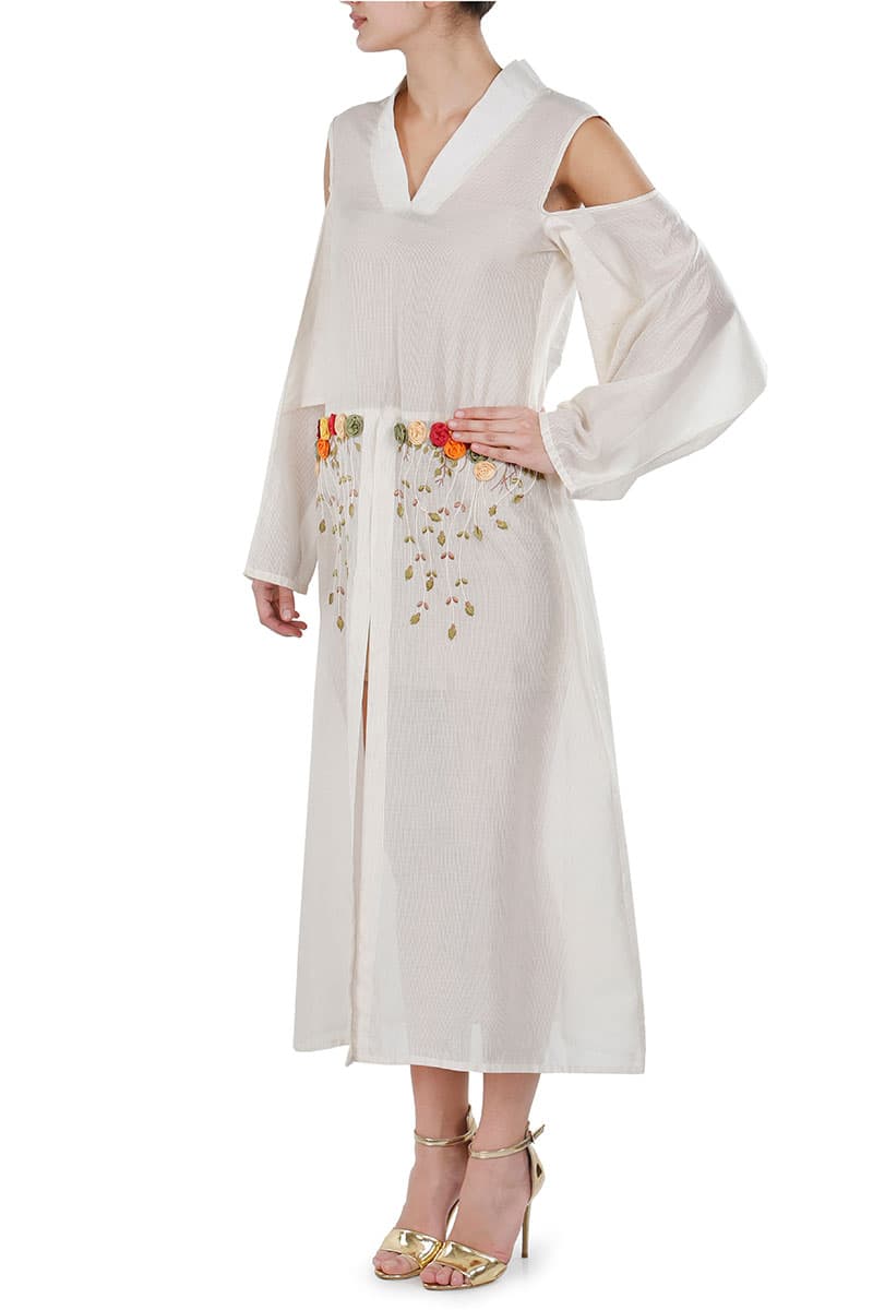 Dropped - waistline Embroidered Dress - samantchauhan