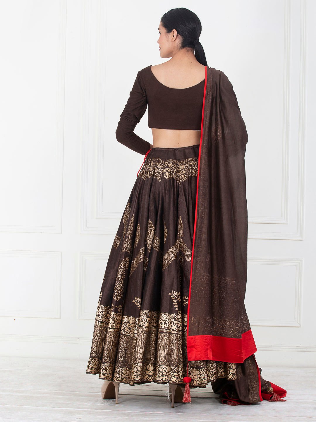 Dupion silk lehenga & Dupatta with gold block print - samantchauhan Apparel & Accessories