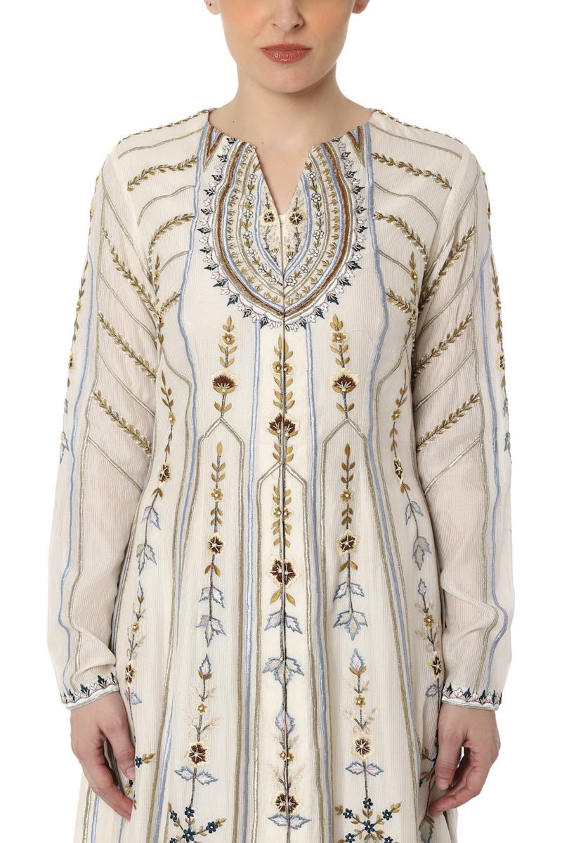 Embroidered A Line Jacket Dress - samantchauhan