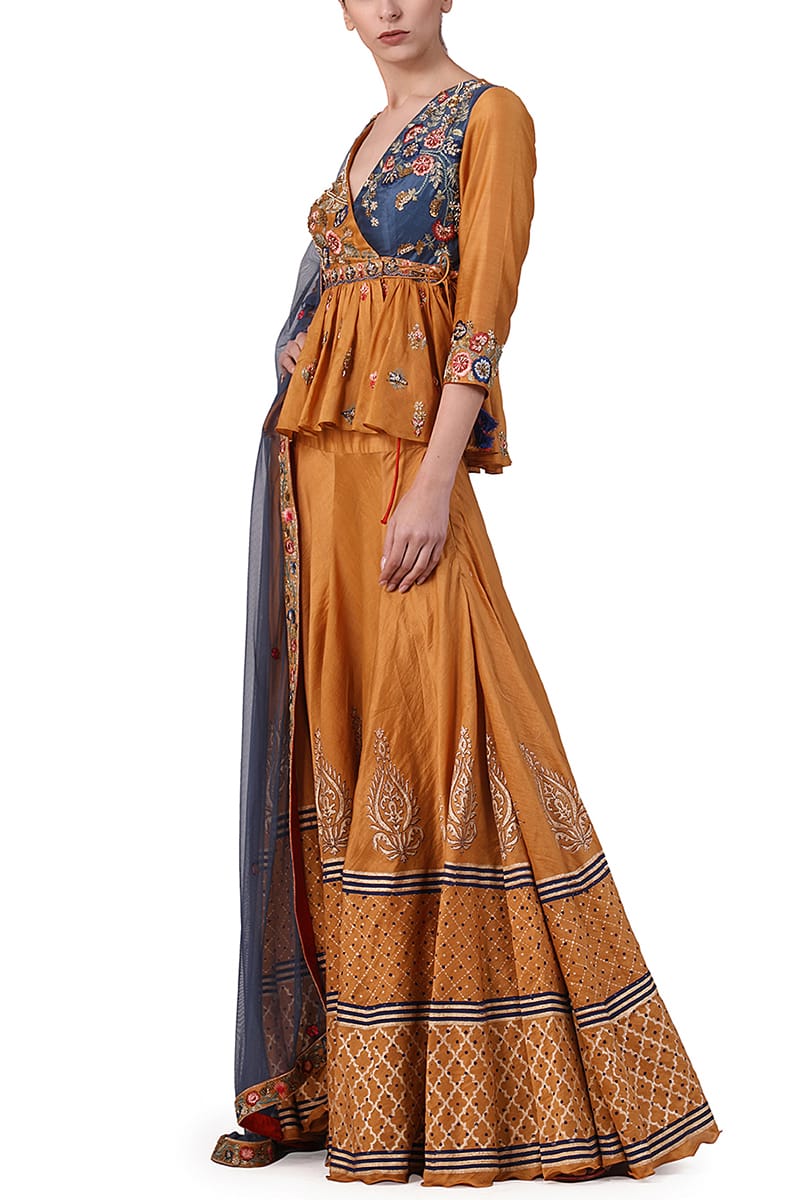 Embroidered Angarakha Blouse, Lehenga & Dupatta set - samantchauhan