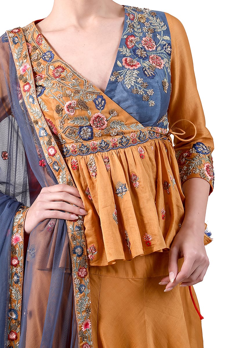 Embroidered Angarakha Blouse, Lehenga & Dupatta set - samantchauhan