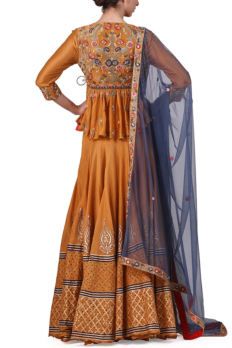 Embroidered Angarakha Blouse, Lehenga & Dupatta set - samantchauhan