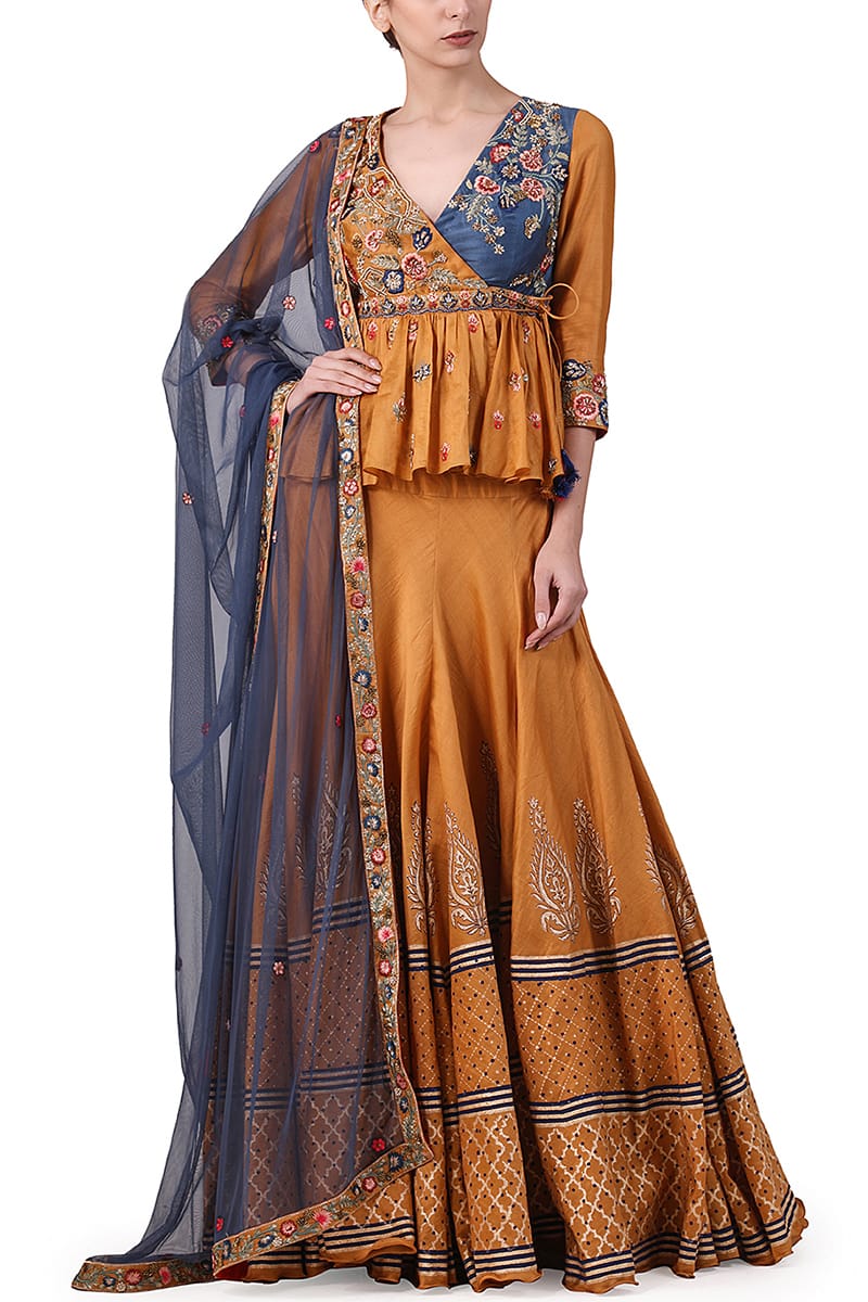 Embroidered Angarakha Blouse, Lehenga & Dupatta set - samantchauhan