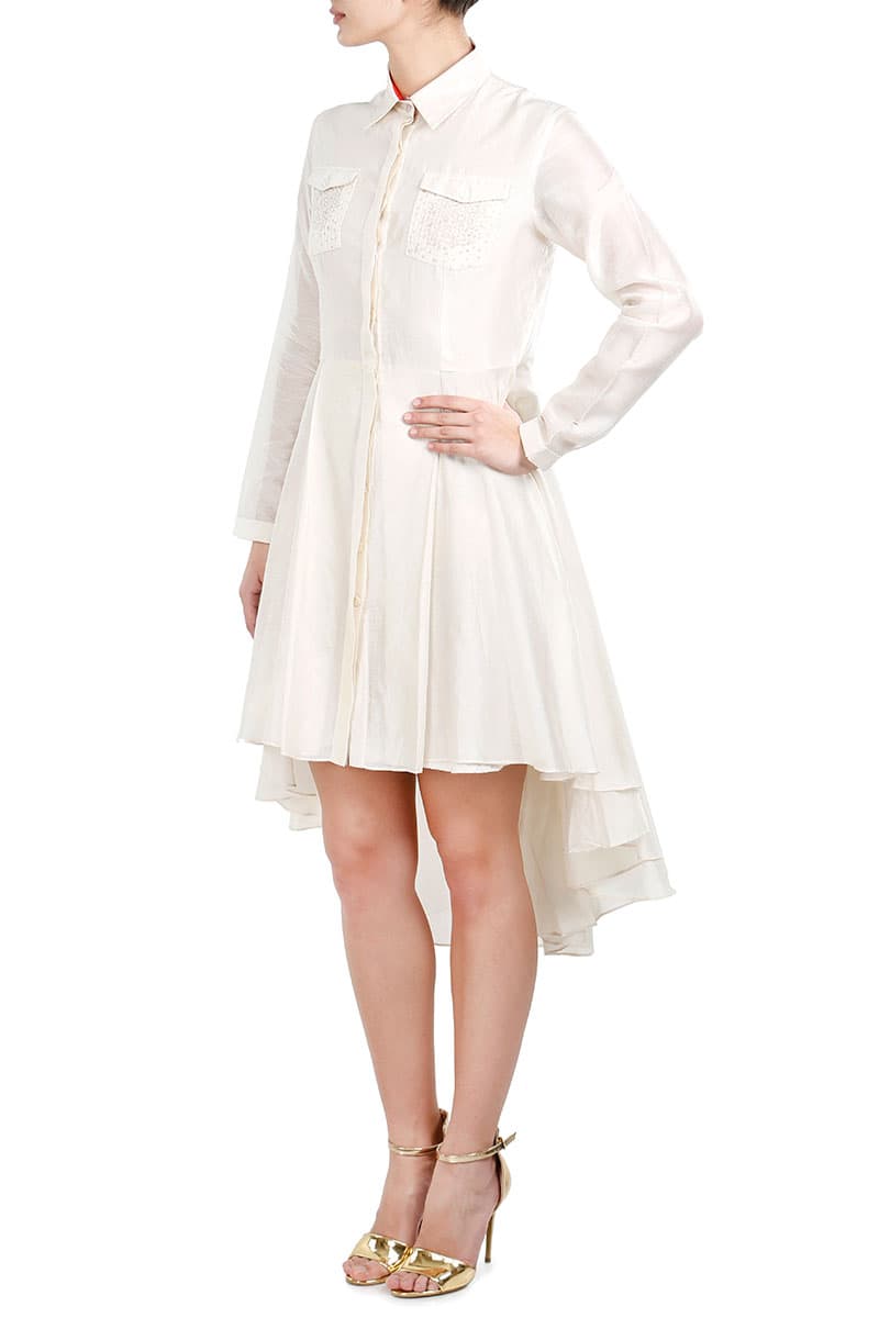 Embroidered Asymmetric Pocket - detailed Dress - samantchauhan