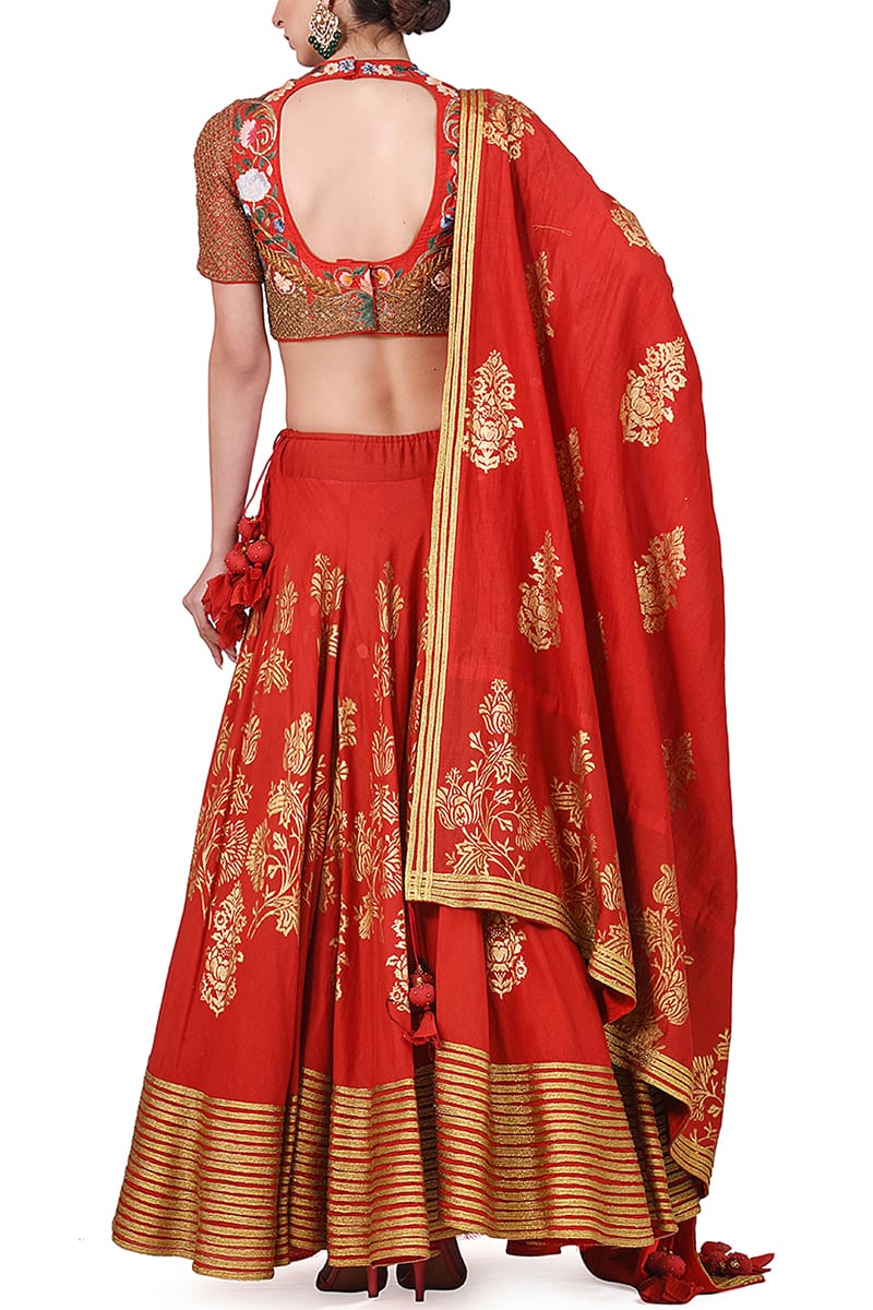 Embroidered & Block Printed Lehenga set - samantchauhan